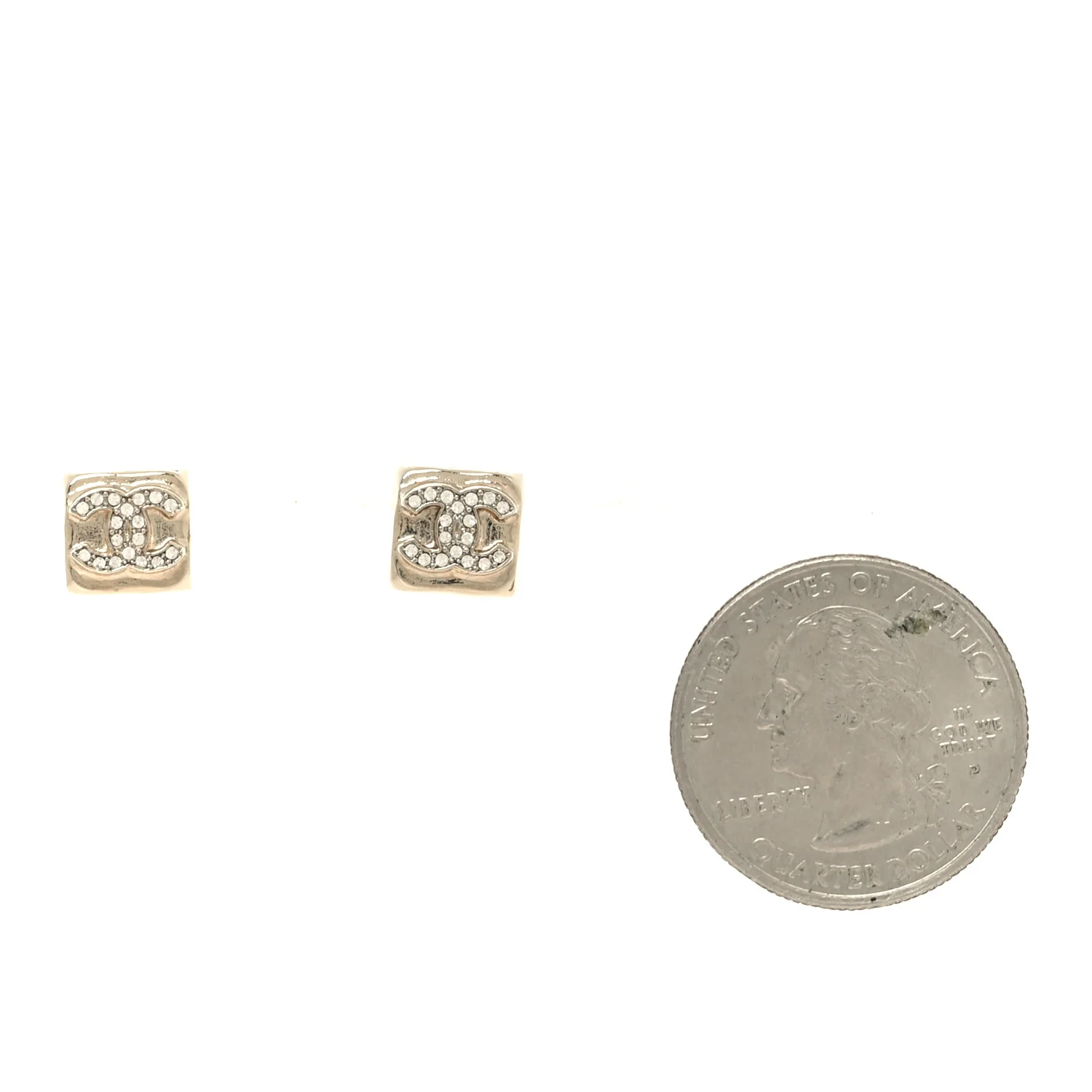 Metal Crystal Mini Square CC Earrings Gold - Image 2