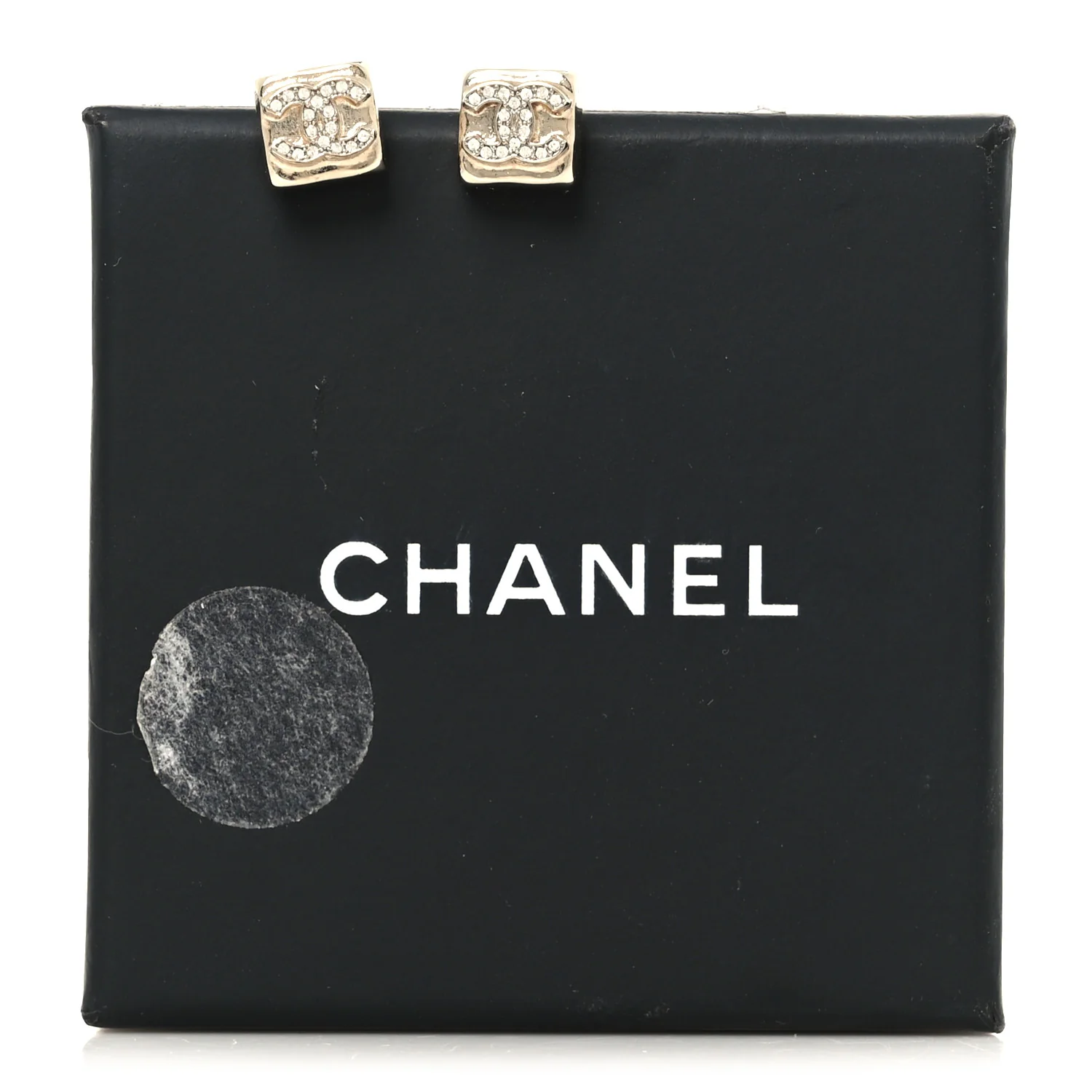Metal Crystal Mini Square CC Earrings Gold - Image 5