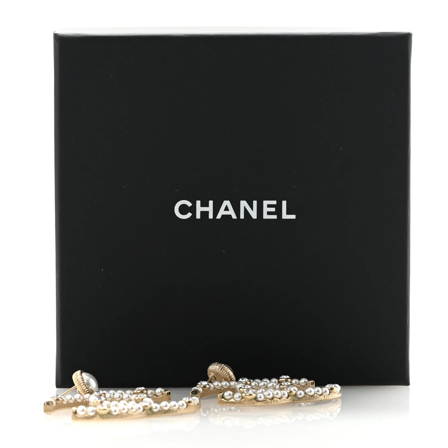 Metal Crystal Pearl CC Drop Earrings Gold - Image 5