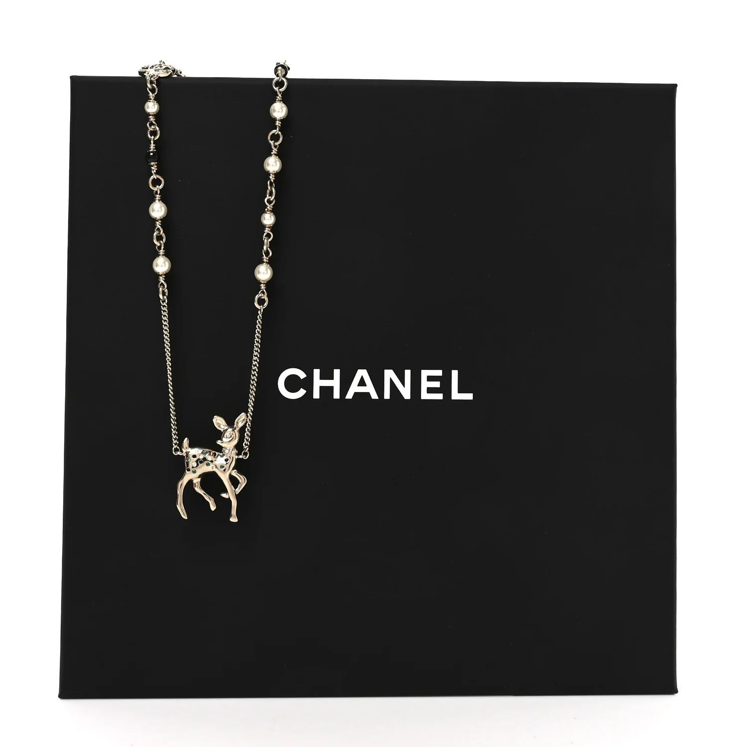 Metal Crystal Pearl Deer Pendant Necklace Green Black Gold - Image 5