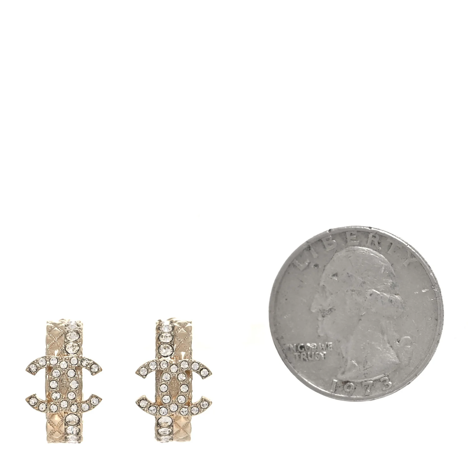 Metal Crystal Quilted CC Hoop Earrings Gold - Image 2