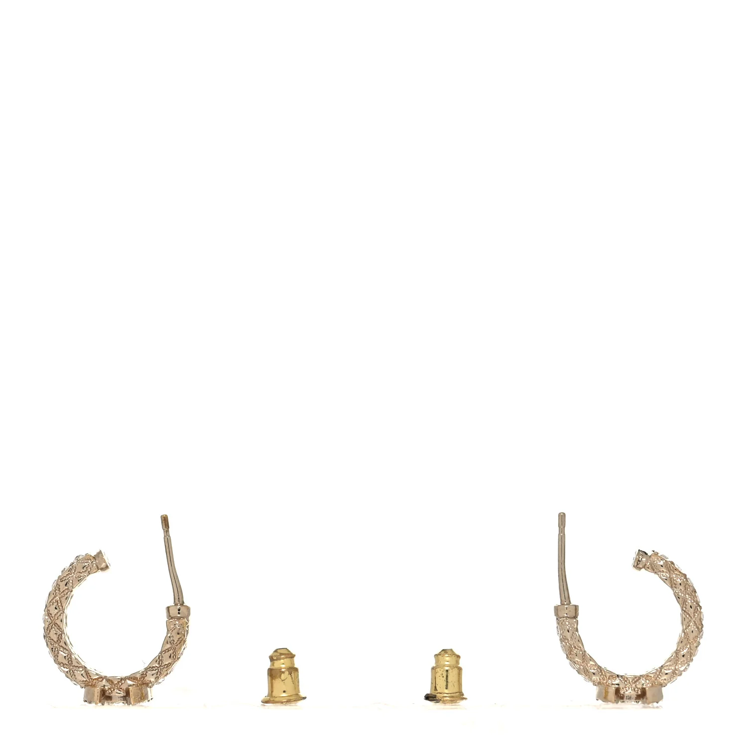 Metal Crystal Quilted CC Hoop Earrings Gold - Image 3