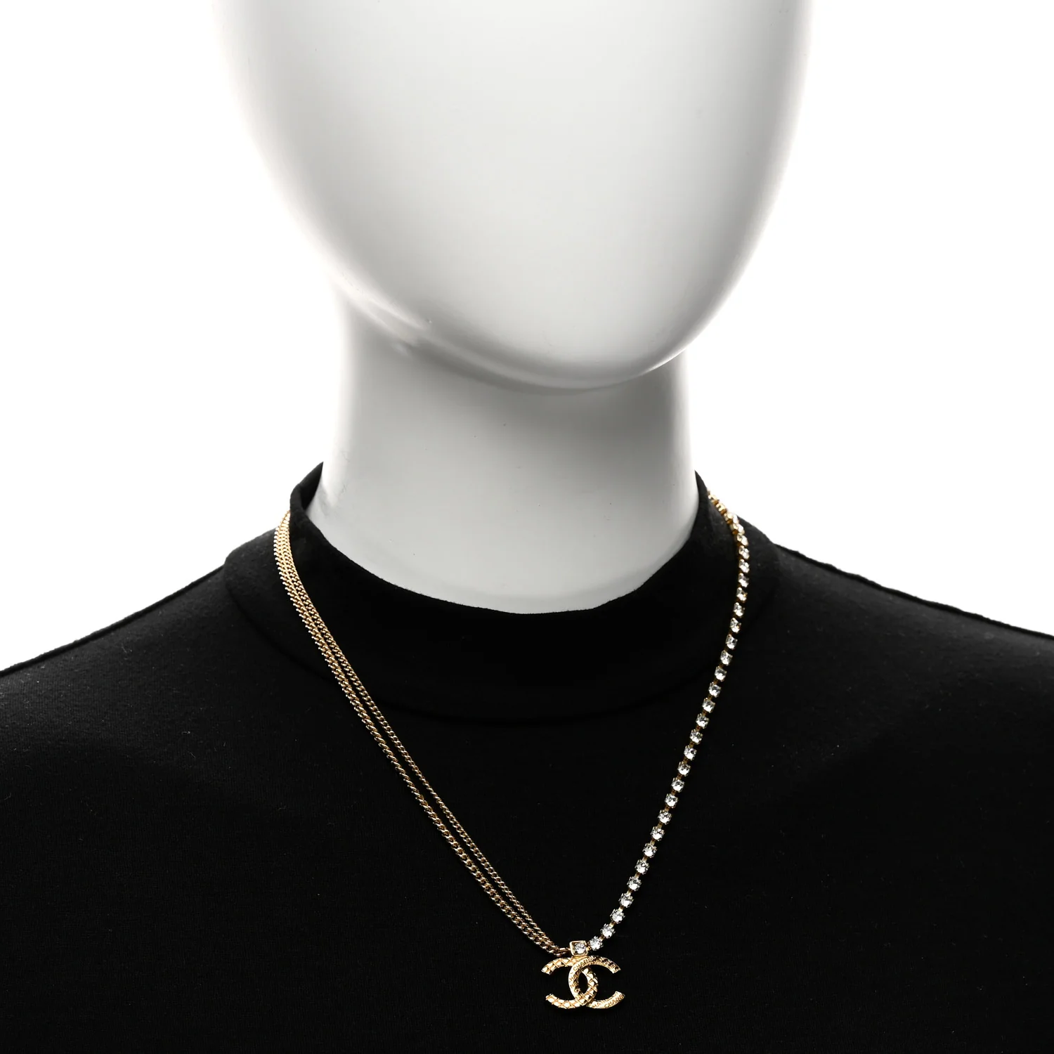 Metal Crystal Quilted CC Pendant Necklace Gold - Image 2