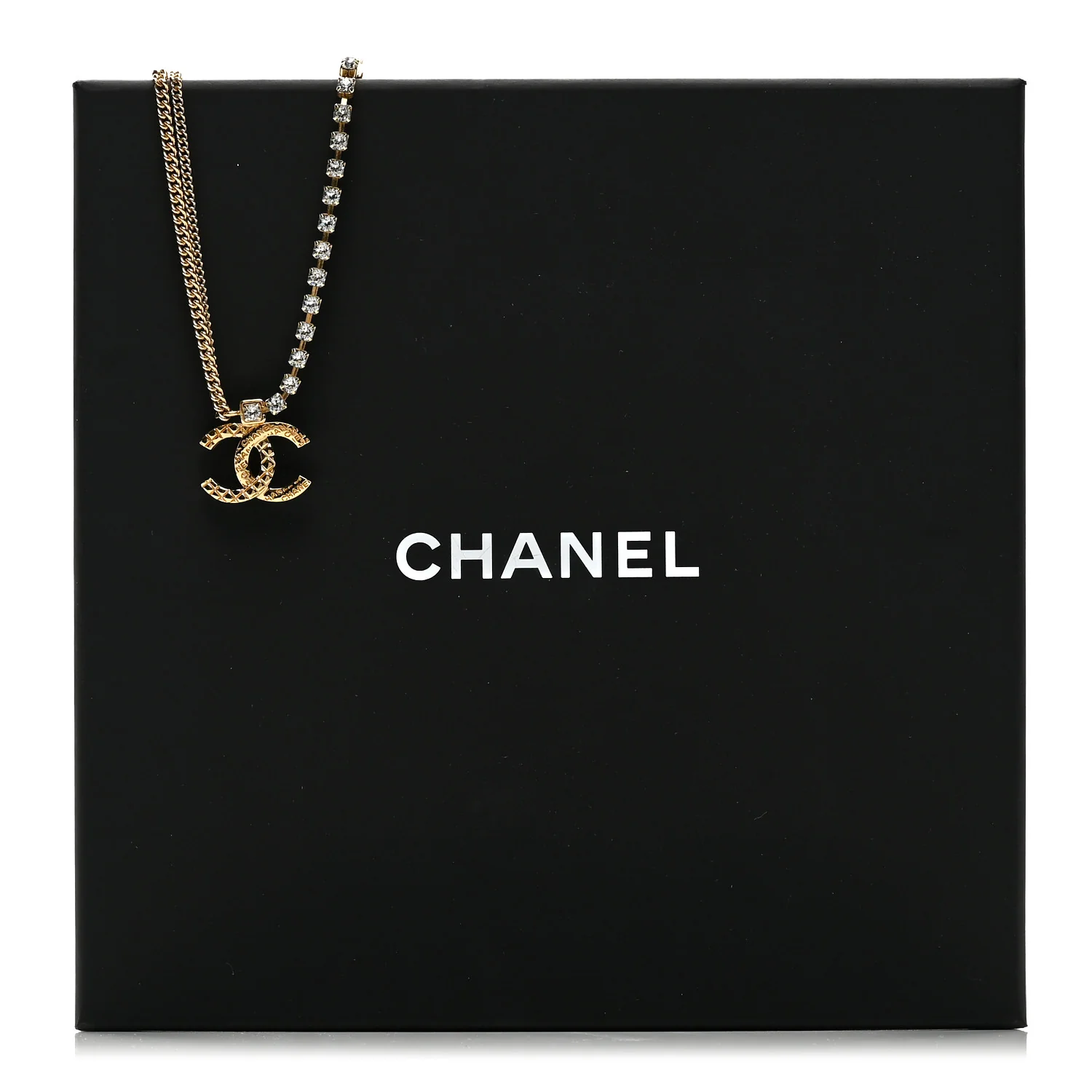 Metal Crystal Quilted CC Pendant Necklace Gold - Image 6