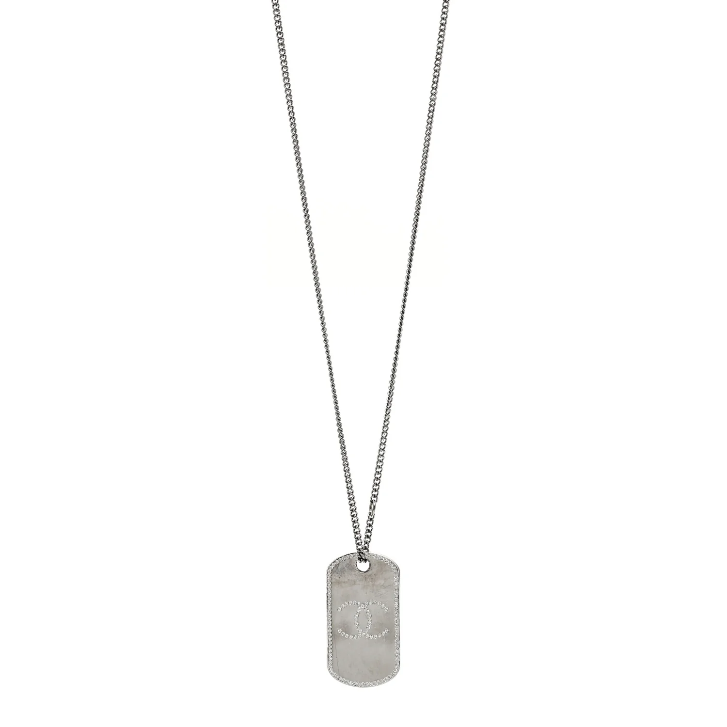 Metal Crystal Ruthenium Dog Tag Charm Necklace Black