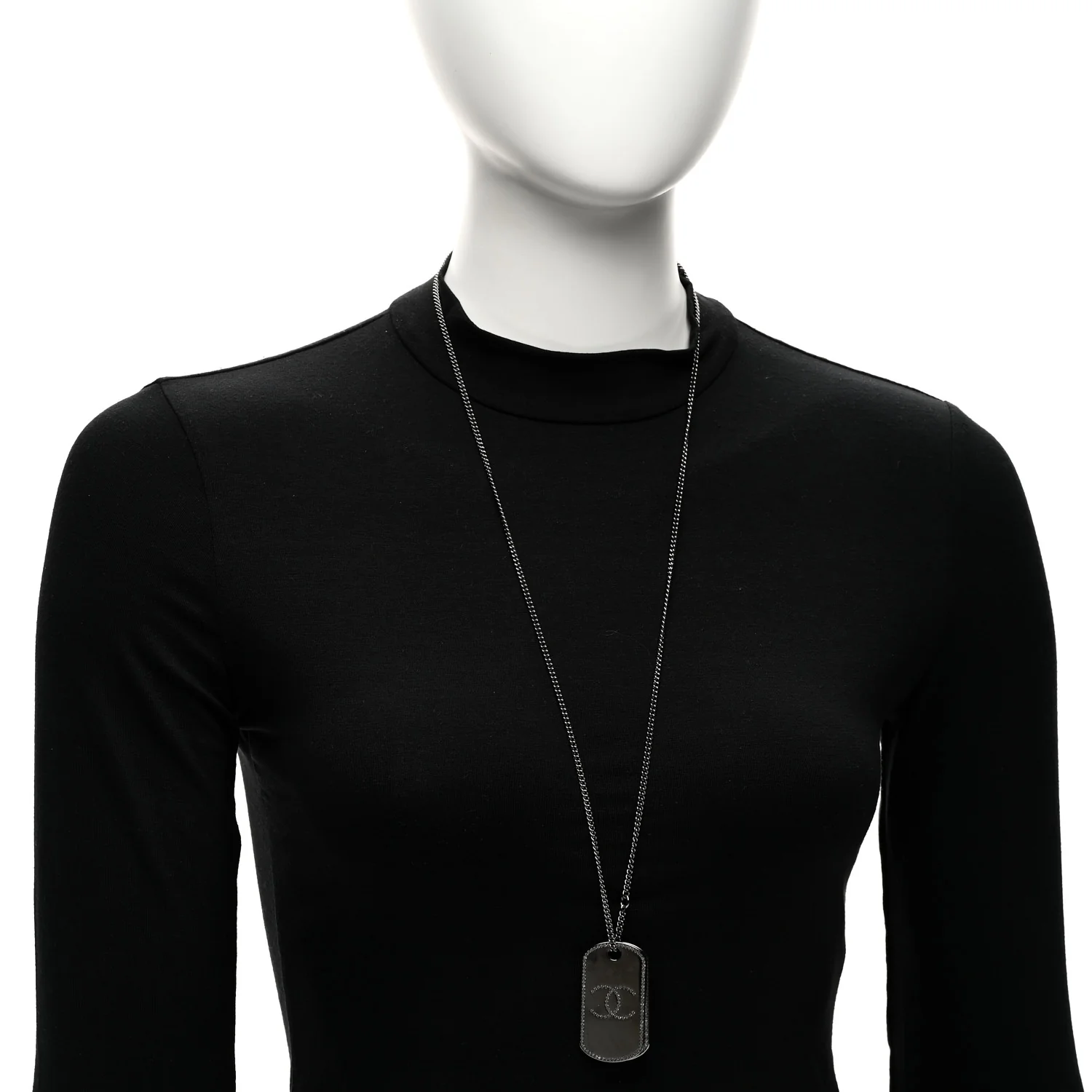 Metal Crystal Ruthenium Dog Tag Charm Necklace Black - Image 2