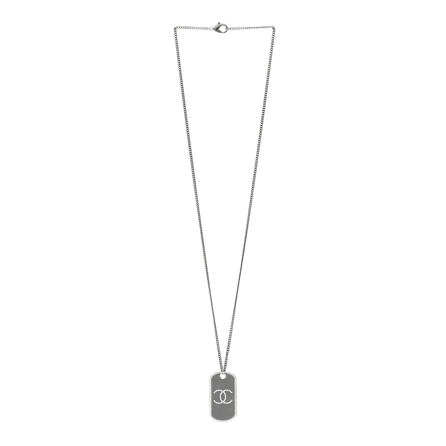 Metal Crystal Ruthenium Dog Tag Charm Necklace Black - Image 3