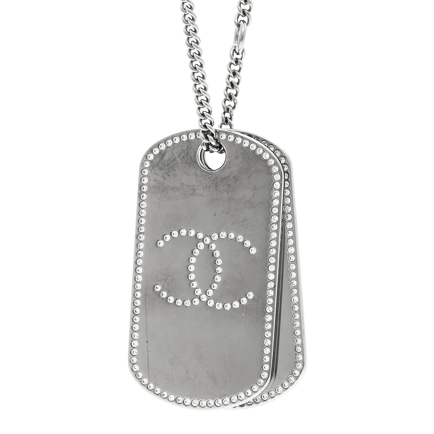 Metal Crystal Ruthenium Dog Tag Charm Necklace Black - Image 4