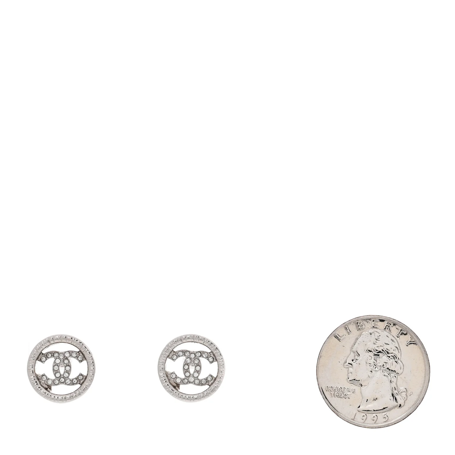 Metal Crystal Textured CC Round Earrings Silver - Image 2