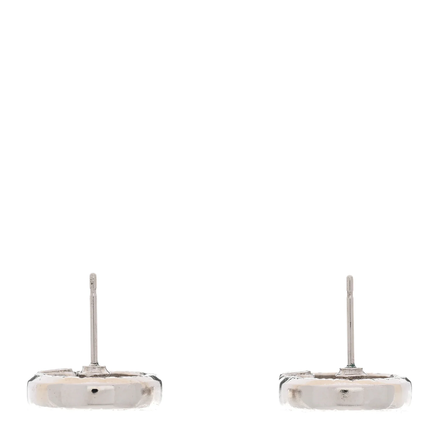 Metal Crystal Textured CC Round Earrings Silver - Image 3