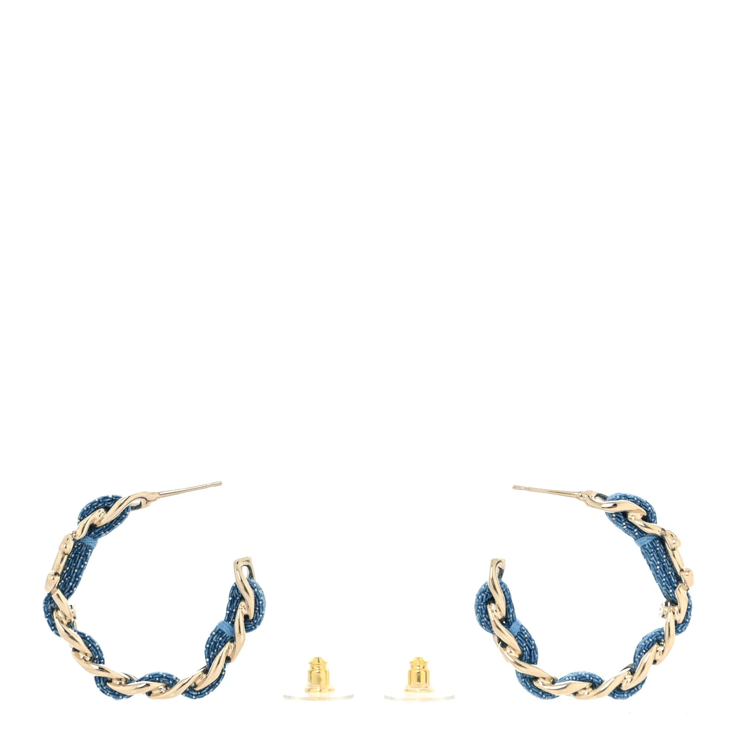 Metal Denim CC Chain Hoop Earrings Gold Blue - Image 7