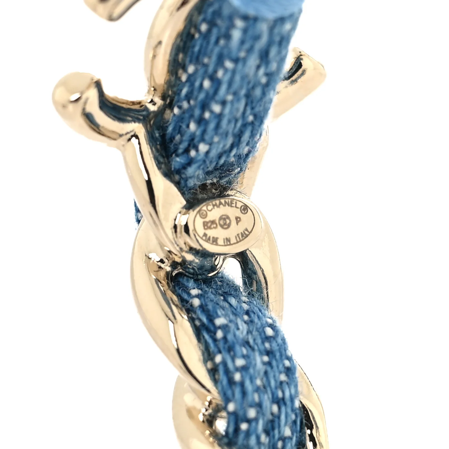 Metal Denim CC Chain Hoop Earrings Gold Blue - Image 9