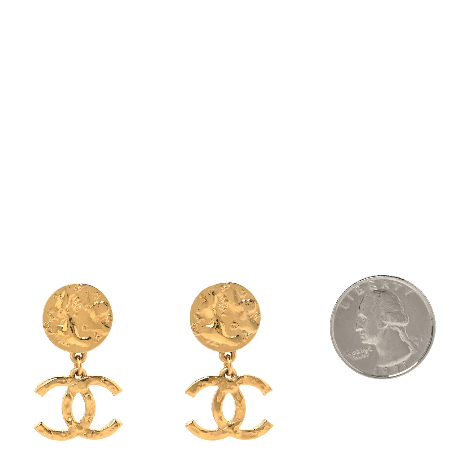 Metal Disc CC Drop Earrings Gold - Image 2