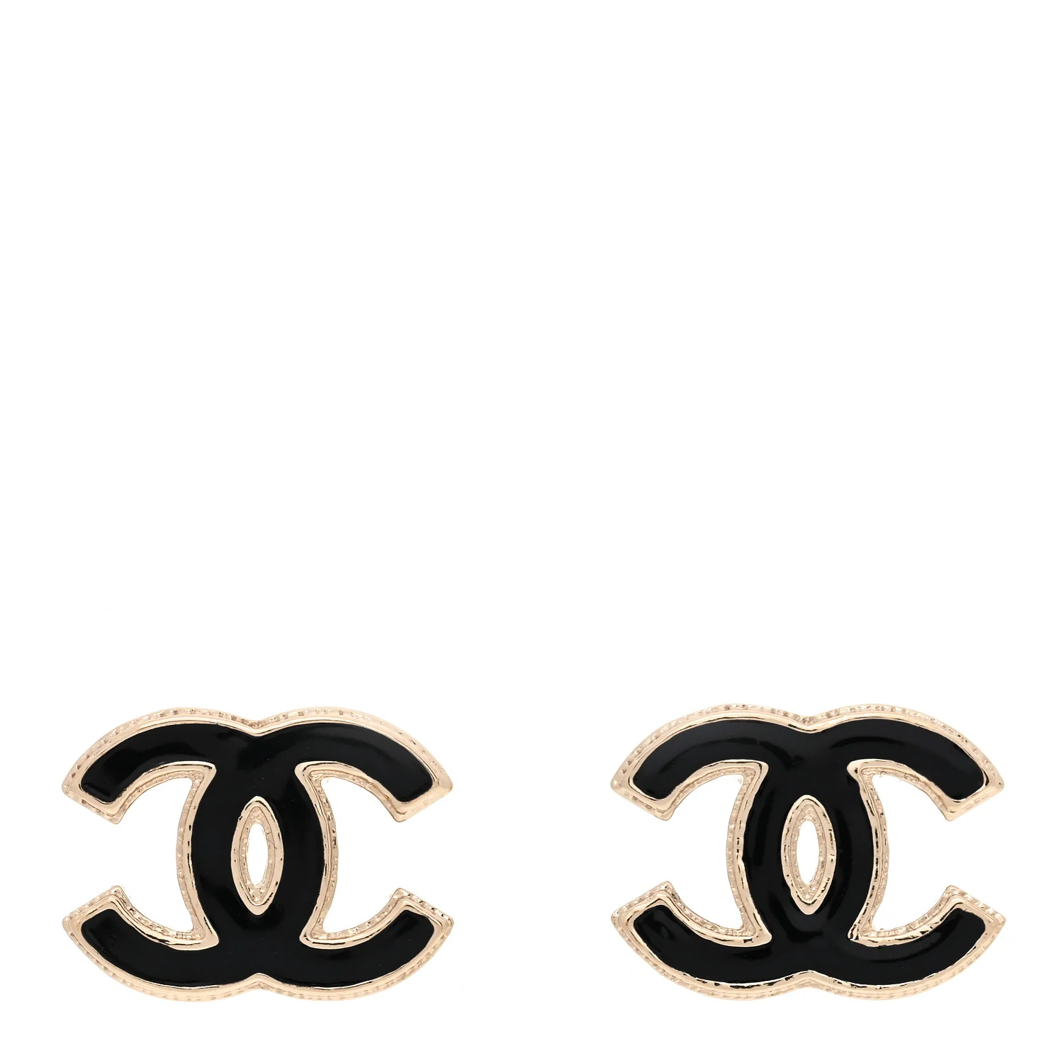 Metal Enamel CC Earrings Black Gold