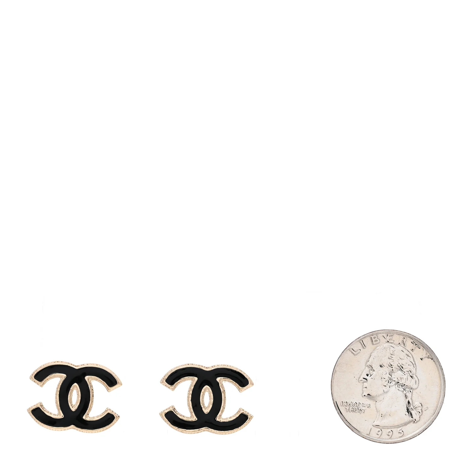 Metal Enamel CC Earrings Black Gold - Image 2