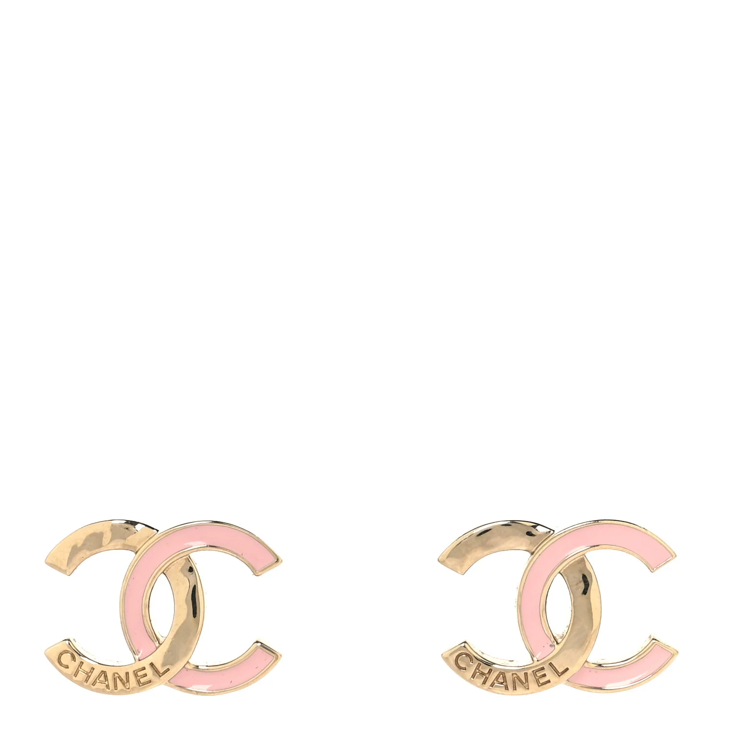 Metal Enamel CC Earrings Pink Gold - Image 2