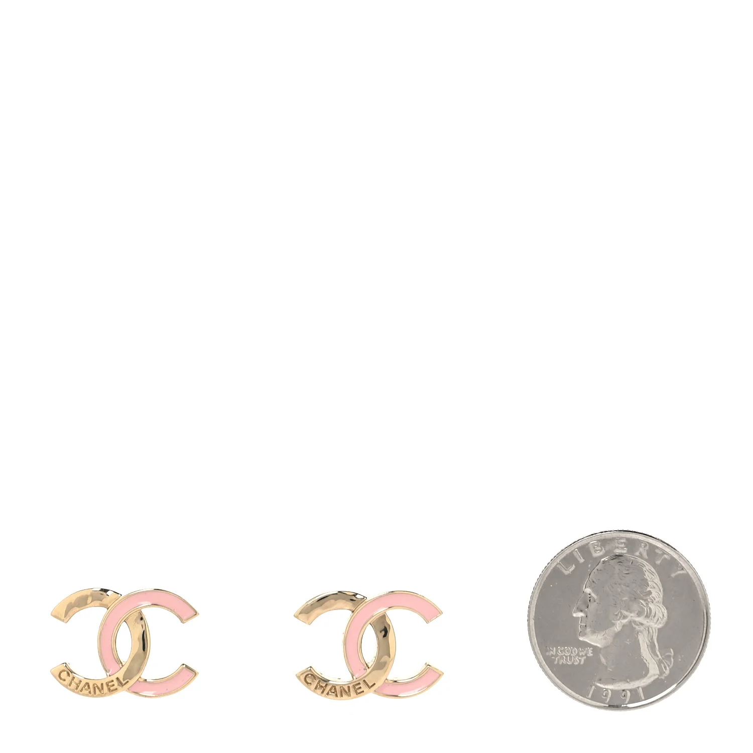 Metal Enamel CC Earrings Pink Gold - Image 5