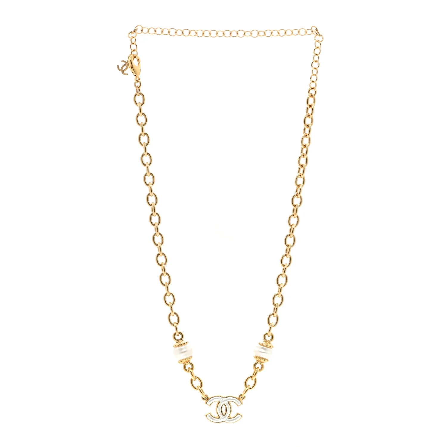 Metal Enamel CC Necklace Gold White - Image 3