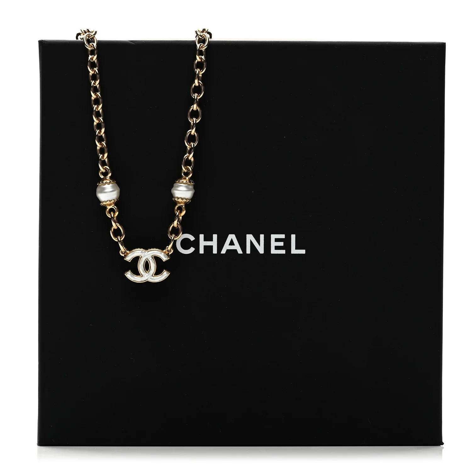 Metal Enamel CC Necklace Gold White - Image 5