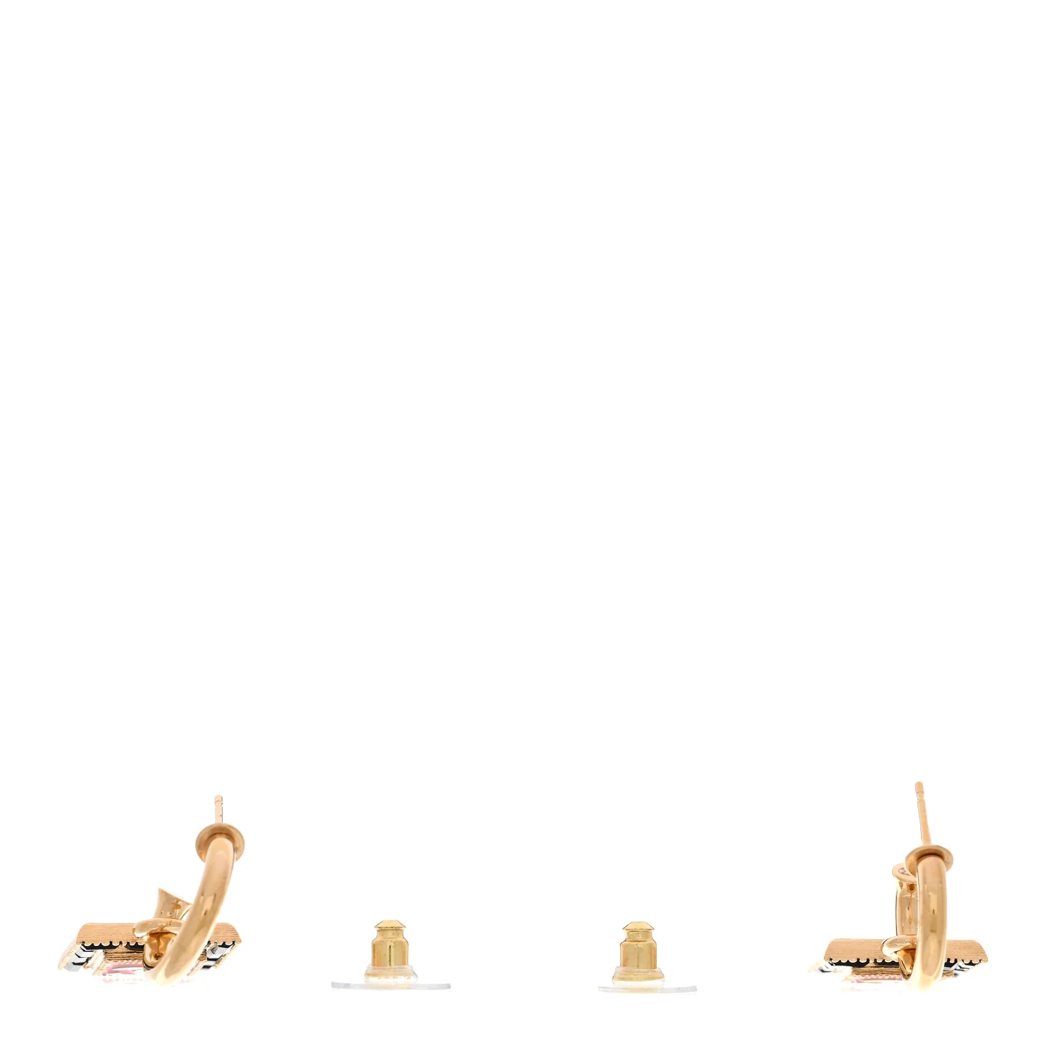 Metal Enamel CC Square Drop Earrings Gold Black Pink - Image 3