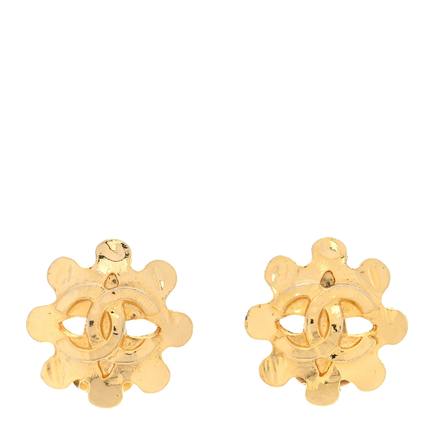 Metal Flower CC Clip On Earrings Gold
