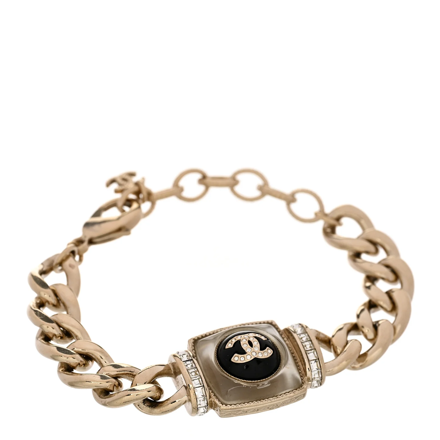 Metal Glass Pearl Strass CC Pendant Bracelet Gold Black