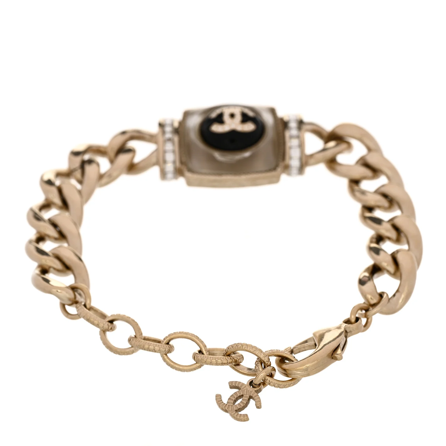 Metal Glass Pearl Strass CC Pendant Bracelet Gold Black - Image 2