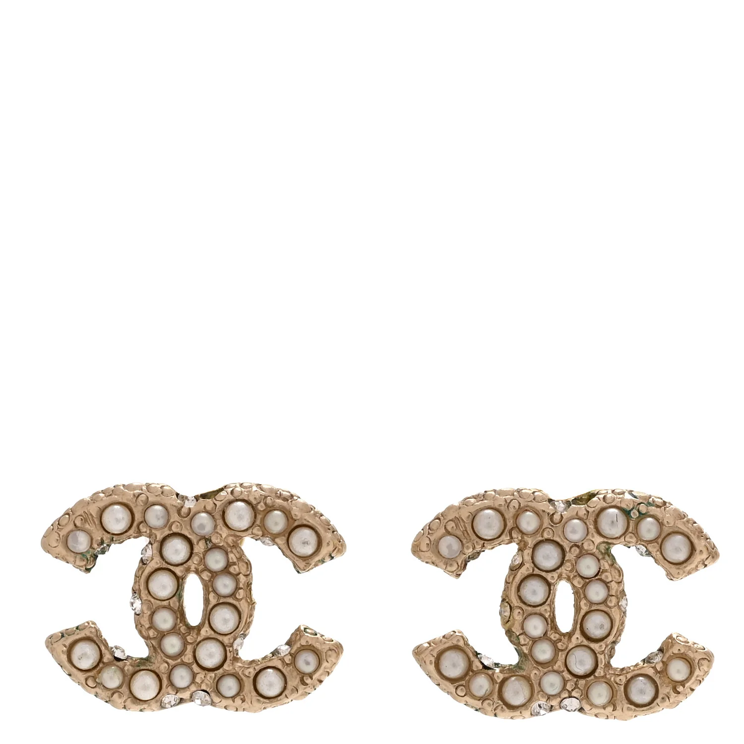 Metal Graduated Pearl Crystal CC Earrings Light Gold