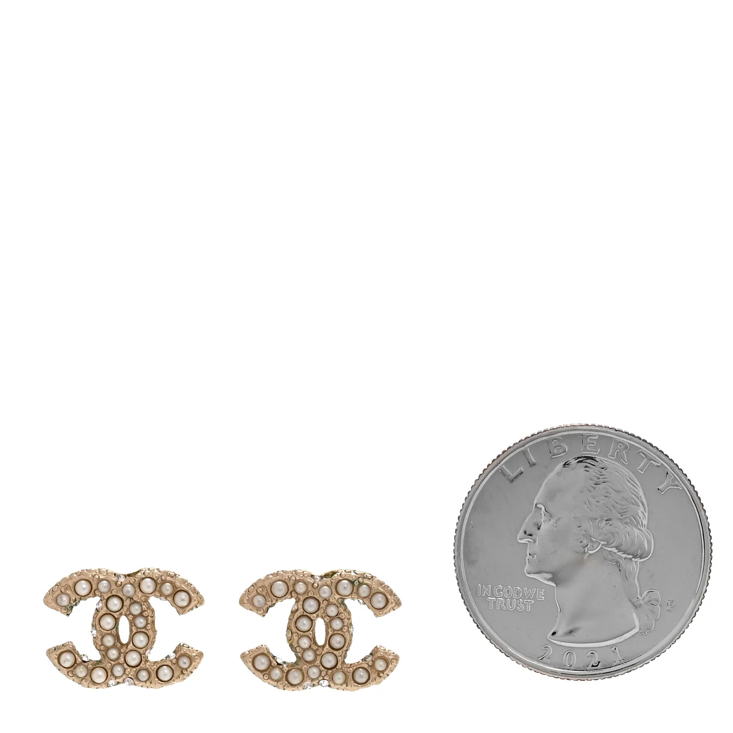 Metal Graduated Pearl Crystal CC Earrings Light Gold - Image 2