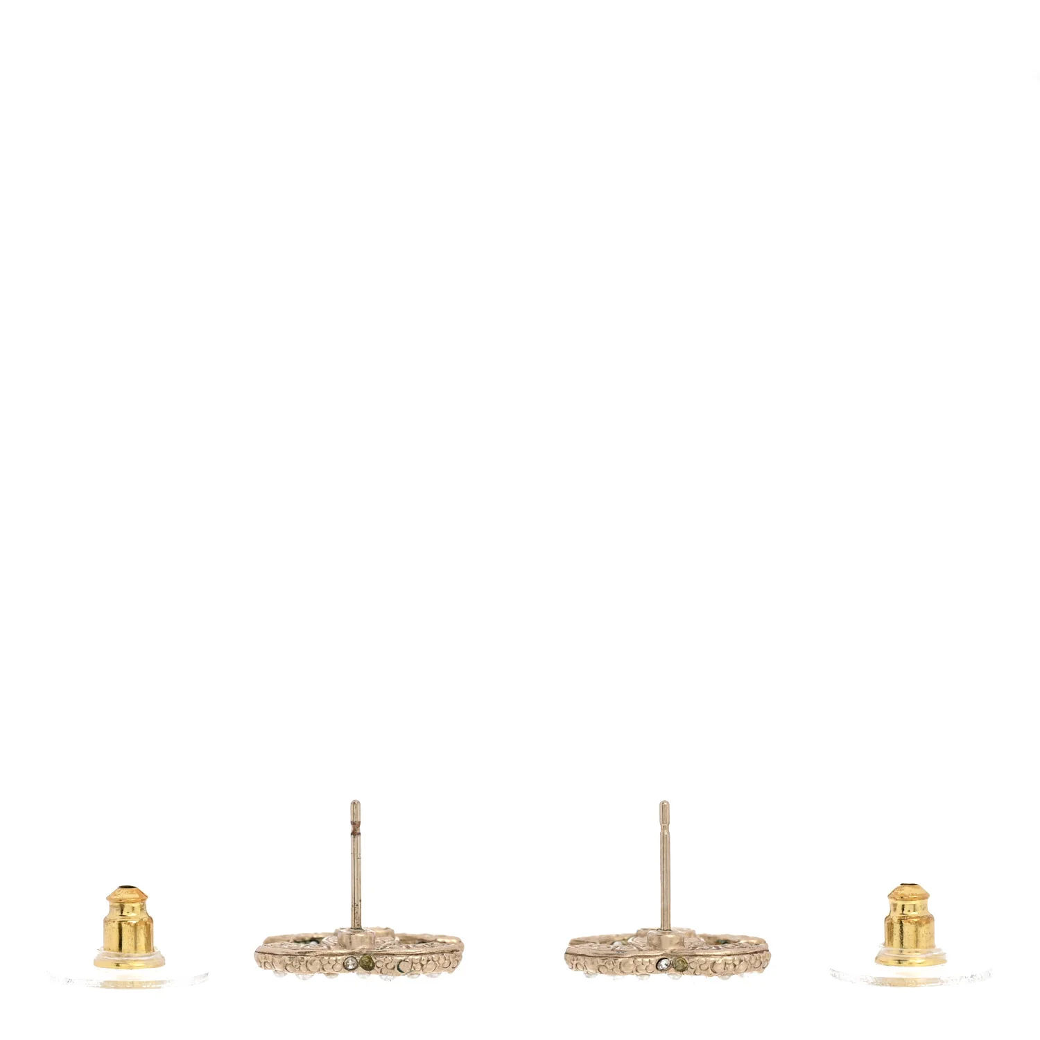 Metal Graduated Pearl Crystal CC Earrings Light Gold - Image 3