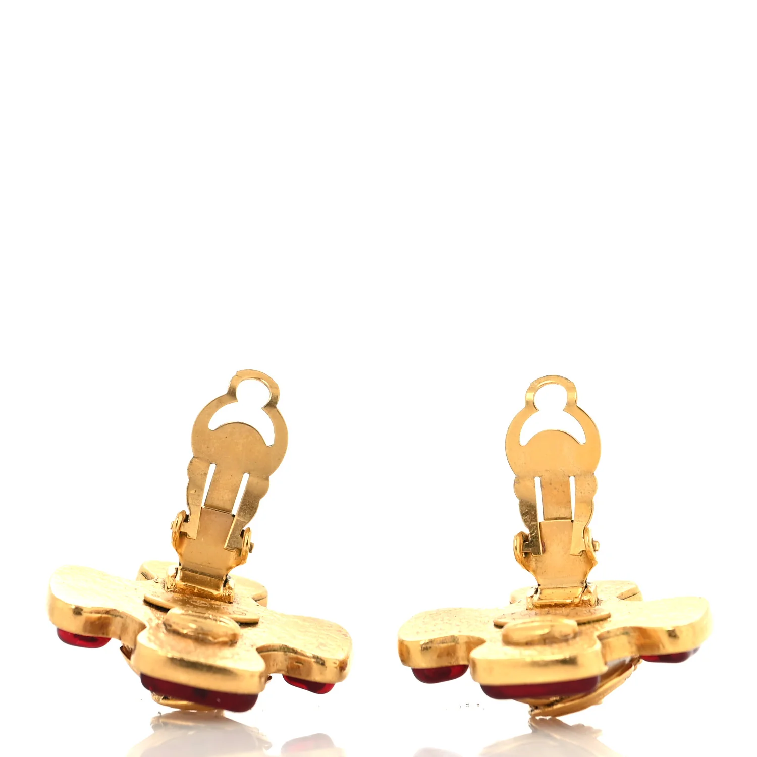 Metal Gripoix Pearl Clip On Earrings Gold Red - Image 4