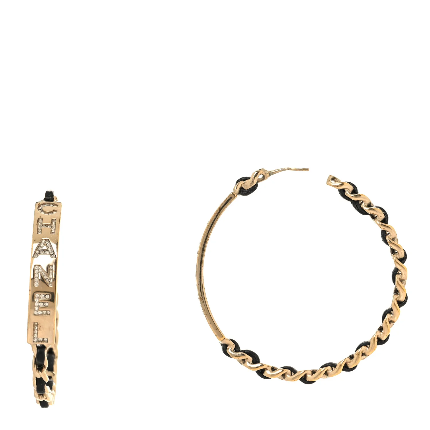 Metal Lambskin Crystal Sergeant Chanel Hoop Earrings Gold - Image 2