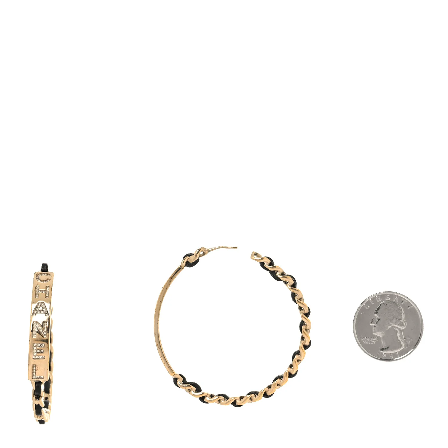 Metal Lambskin Crystal Sergeant Chanel Hoop Earrings Gold - Image 5