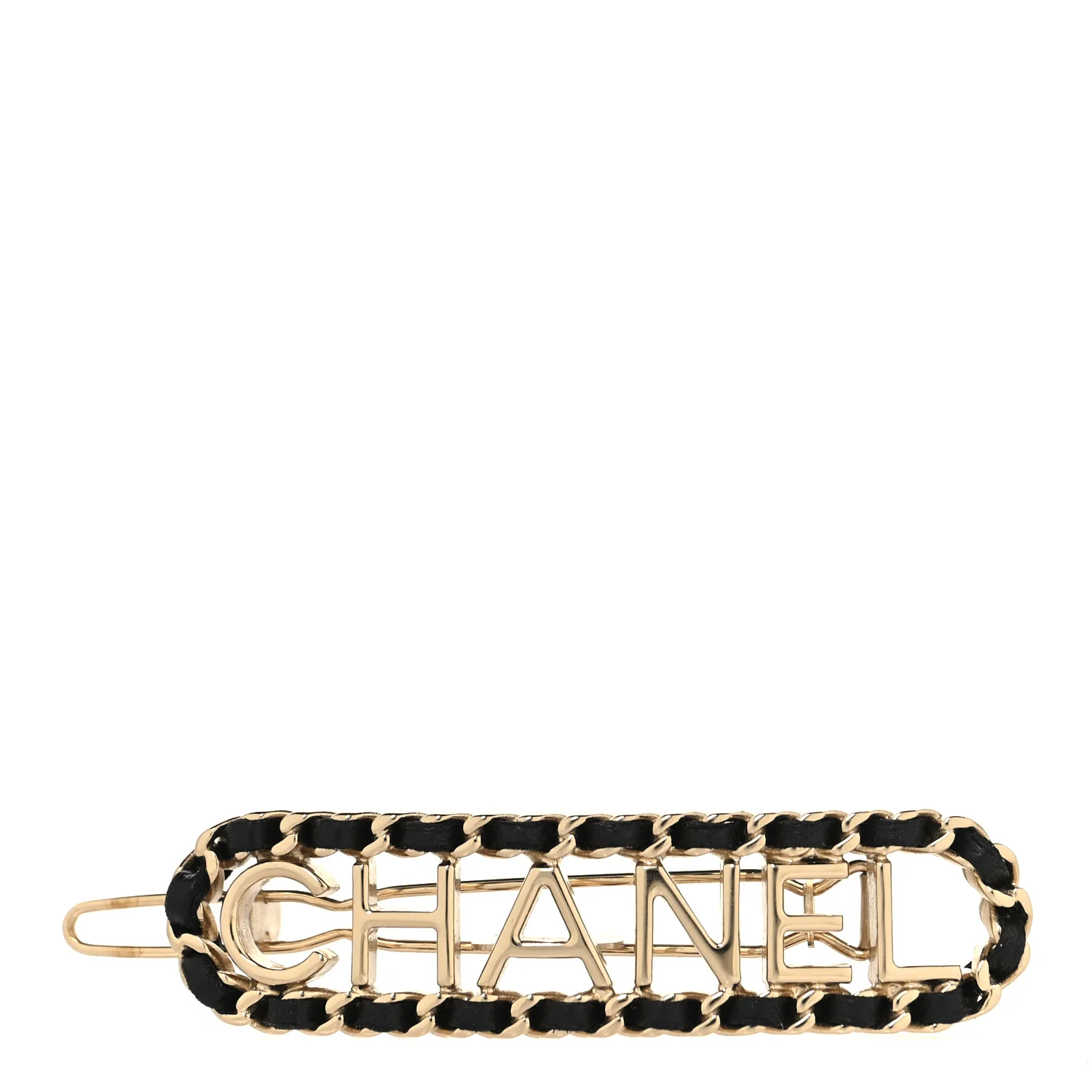 Metal Lambskin Vintage Allure Logo Hair Clip Black Gold
