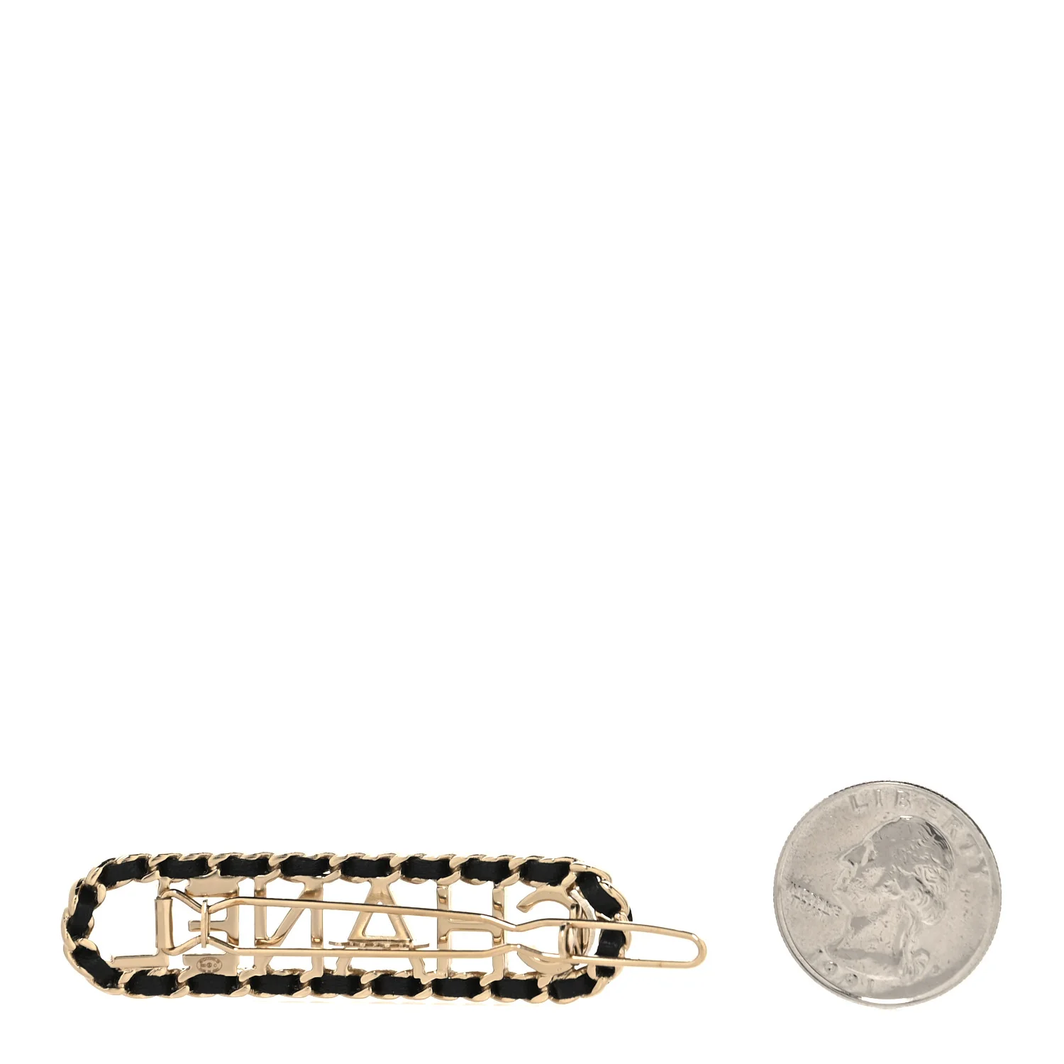 Metal Lambskin Vintage Allure Logo Hair Clip Black Gold - Image 2