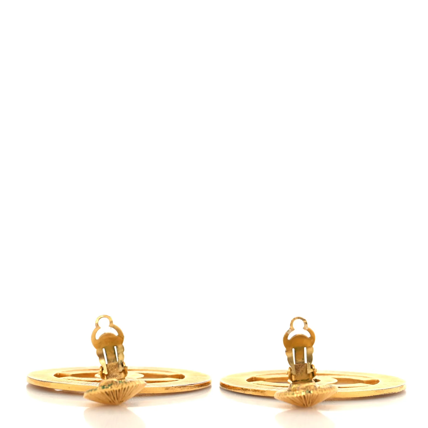 Metal Large Sunburst CC Button Earrings Gold - Image 4