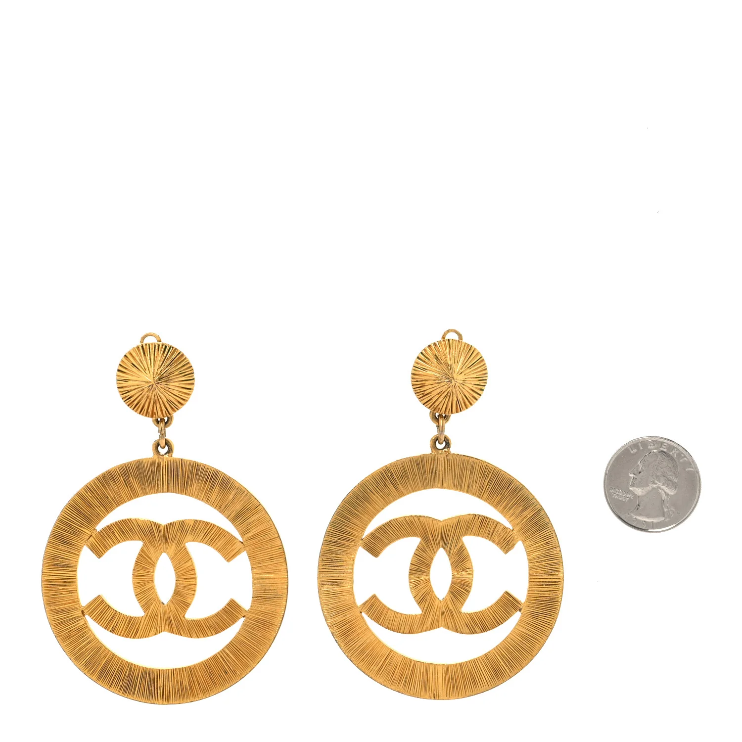 Metal Large Sunburst CC Button Earrings Gold - Image 5