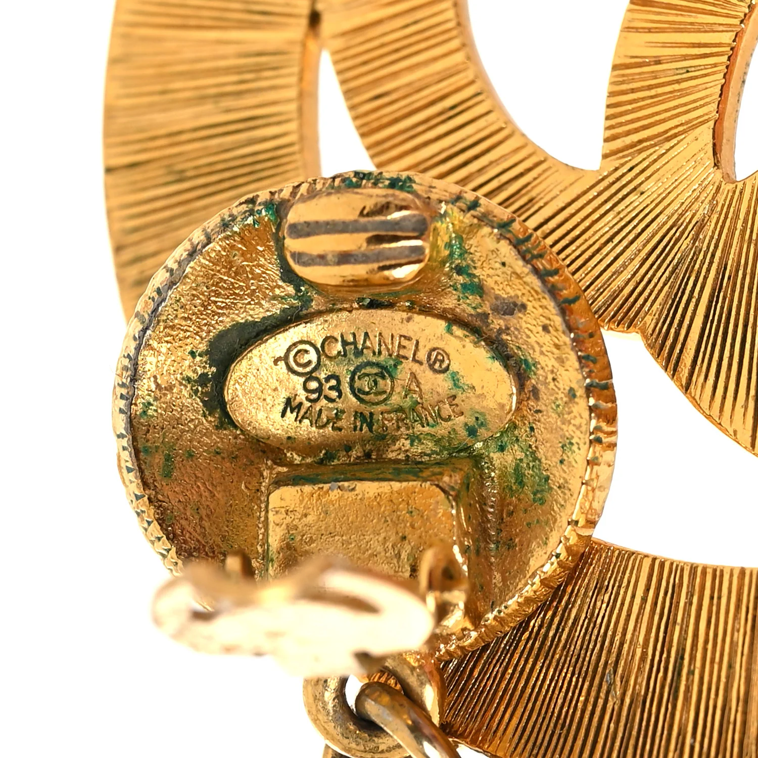 Metal Large Sunburst CC Button Earrings Gold - Image 6