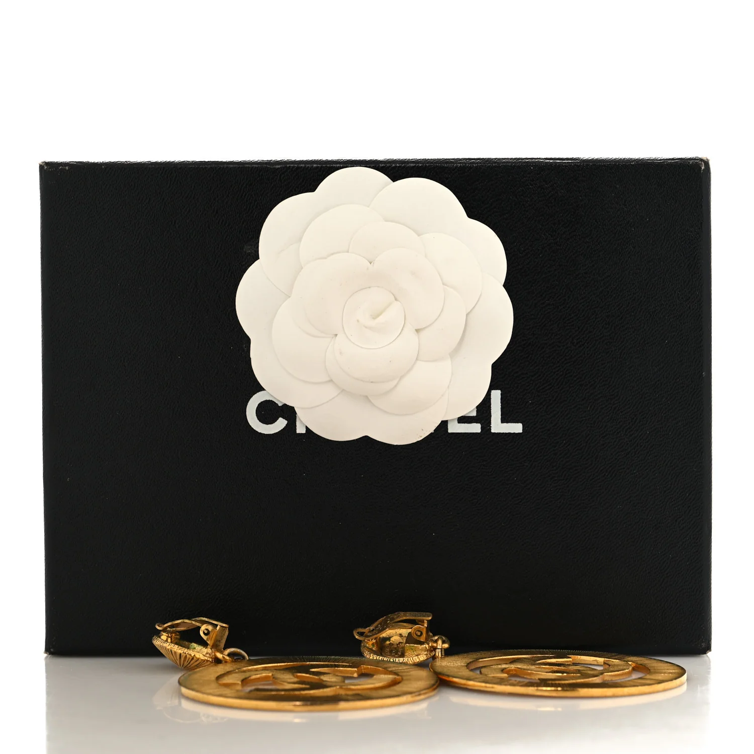Metal Large Sunburst CC Button Earrings Gold - Image 8