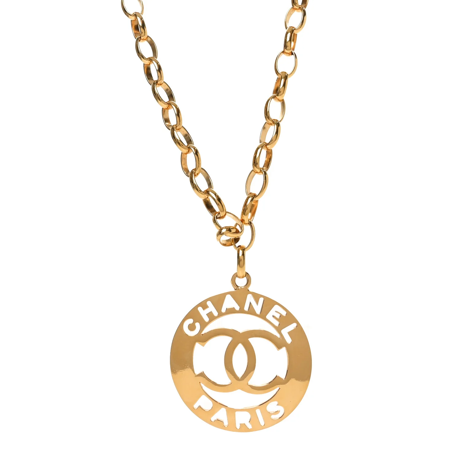 Metal Oversized Coco Chanel Medallion Necklace Gold