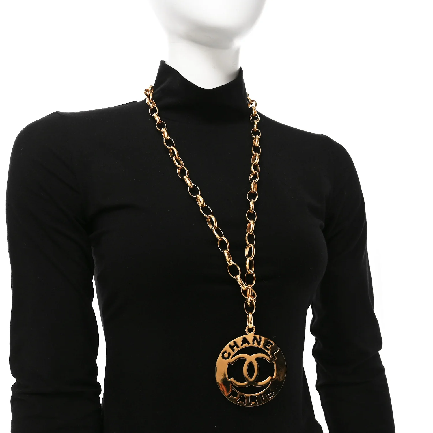 Metal Oversized Coco Chanel Medallion Necklace Gold - Image 2