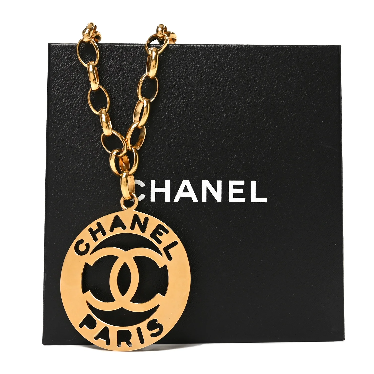 Metal Oversized Coco Chanel Medallion Necklace Gold - Image 5