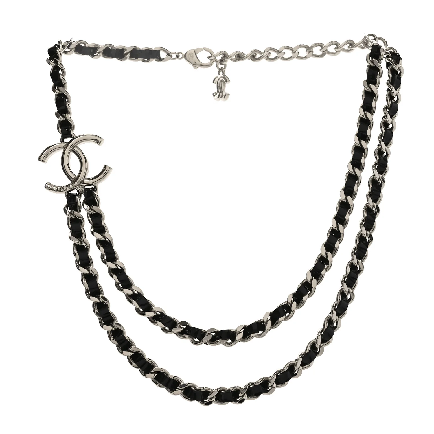 Metal Patent CC Double Chain Choker Black Silver - Image 3