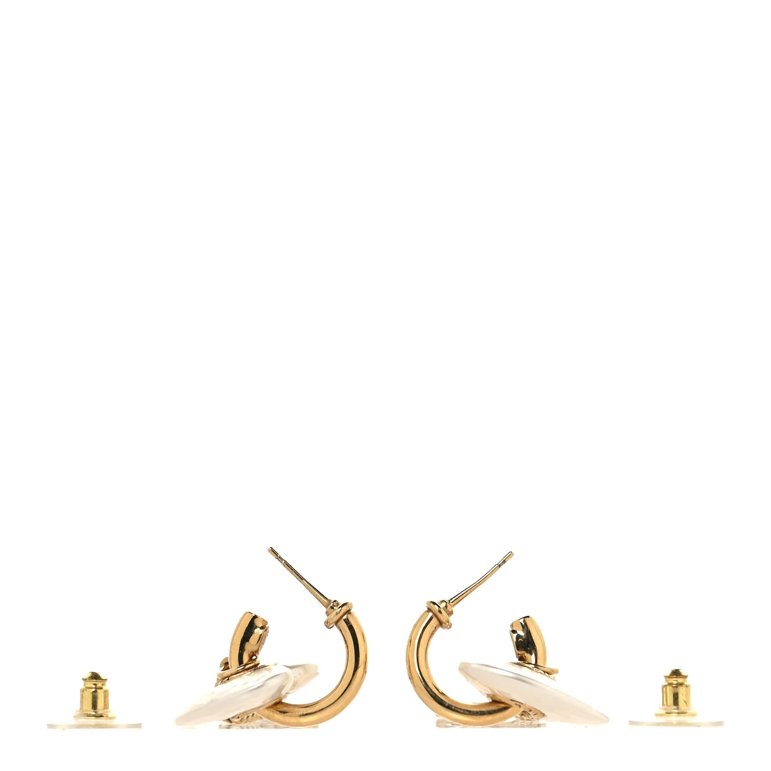 Metal Pearl Crystal Heart Chain Drop CC Earrings Gold White - Image 4