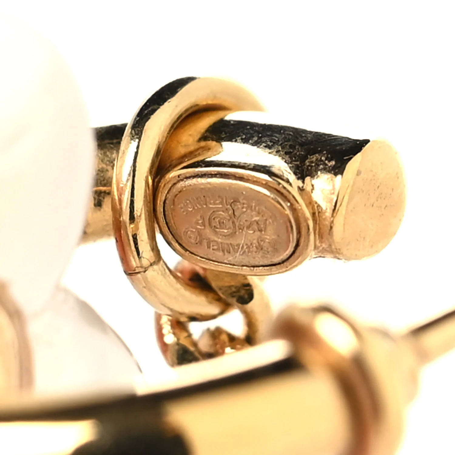 Metal Pearl Crystal Heart Chain Drop CC Earrings Gold White - Image 6