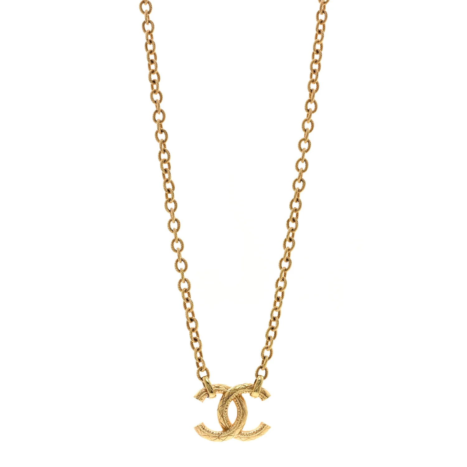 Metal Quilted CC Necklace Gold
