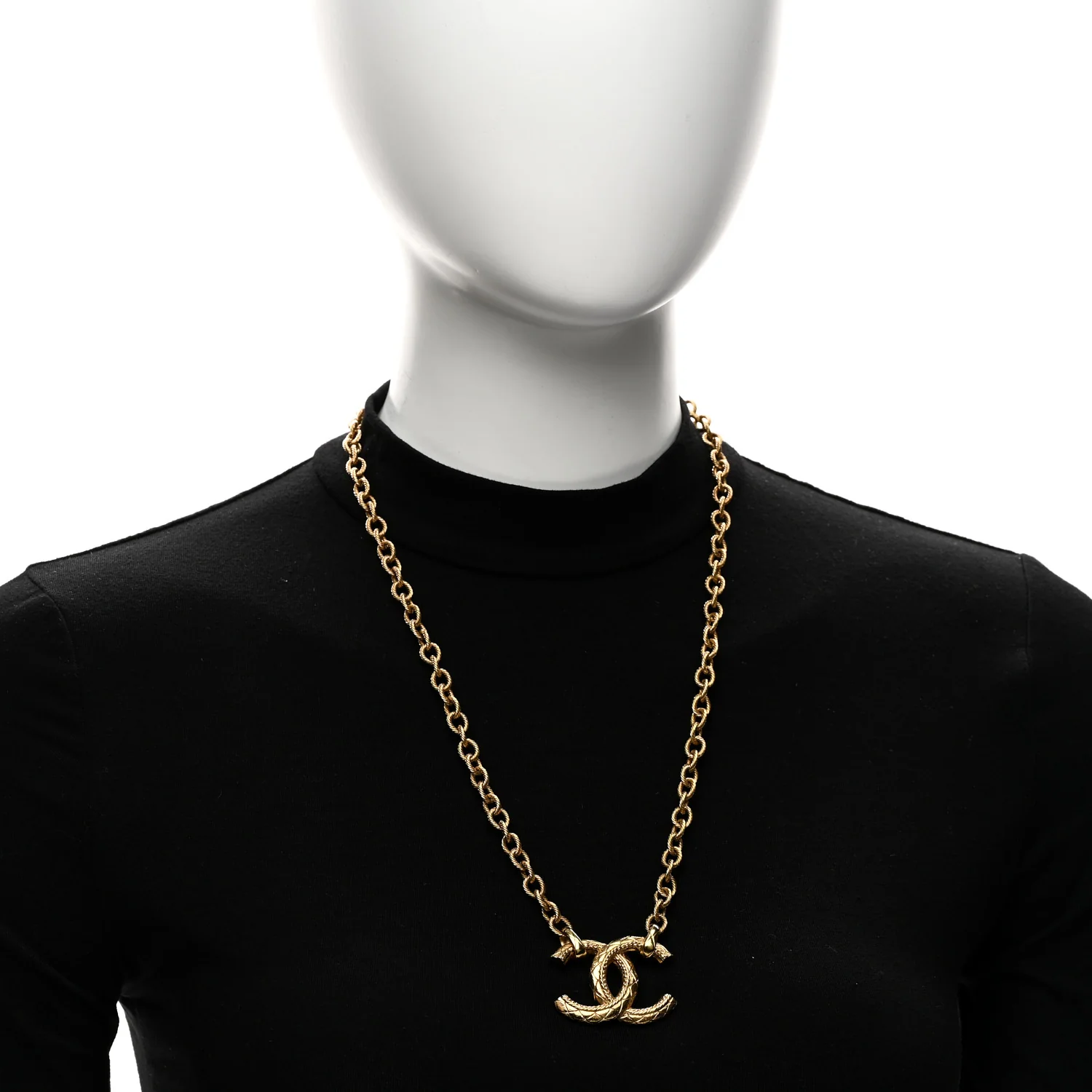 Metal Quilted CC Necklace Gold - Image 2