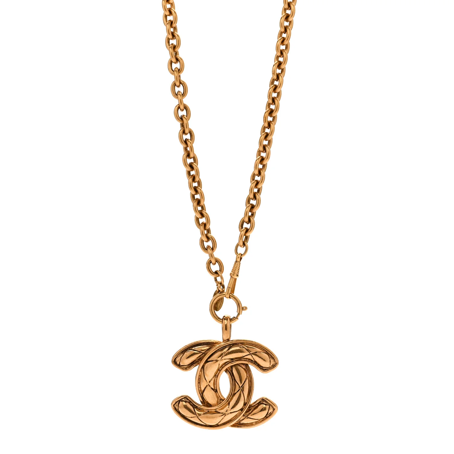Metal Quilted CC Necklace Gold