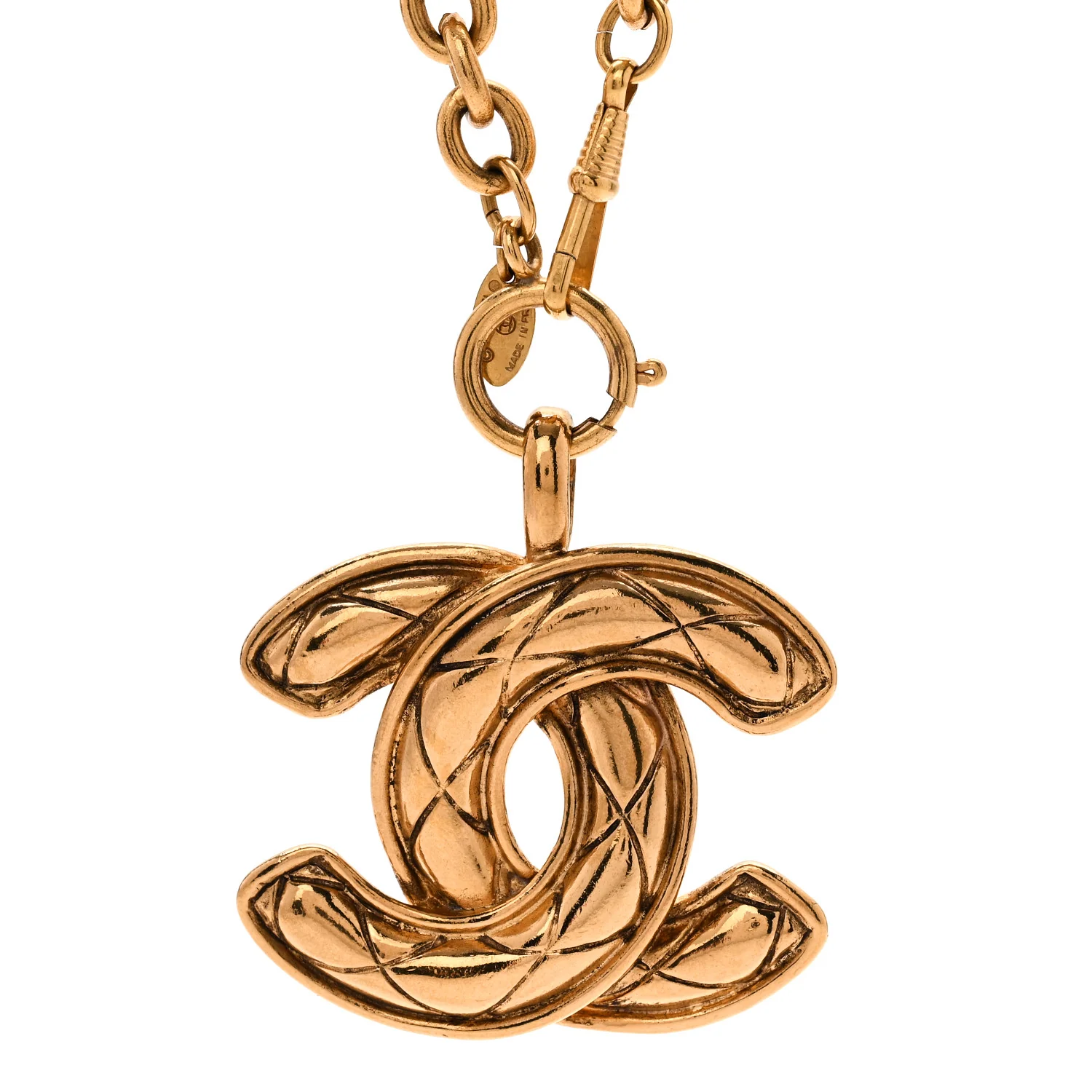 Metal Quilted CC Necklace Gold - Image 4