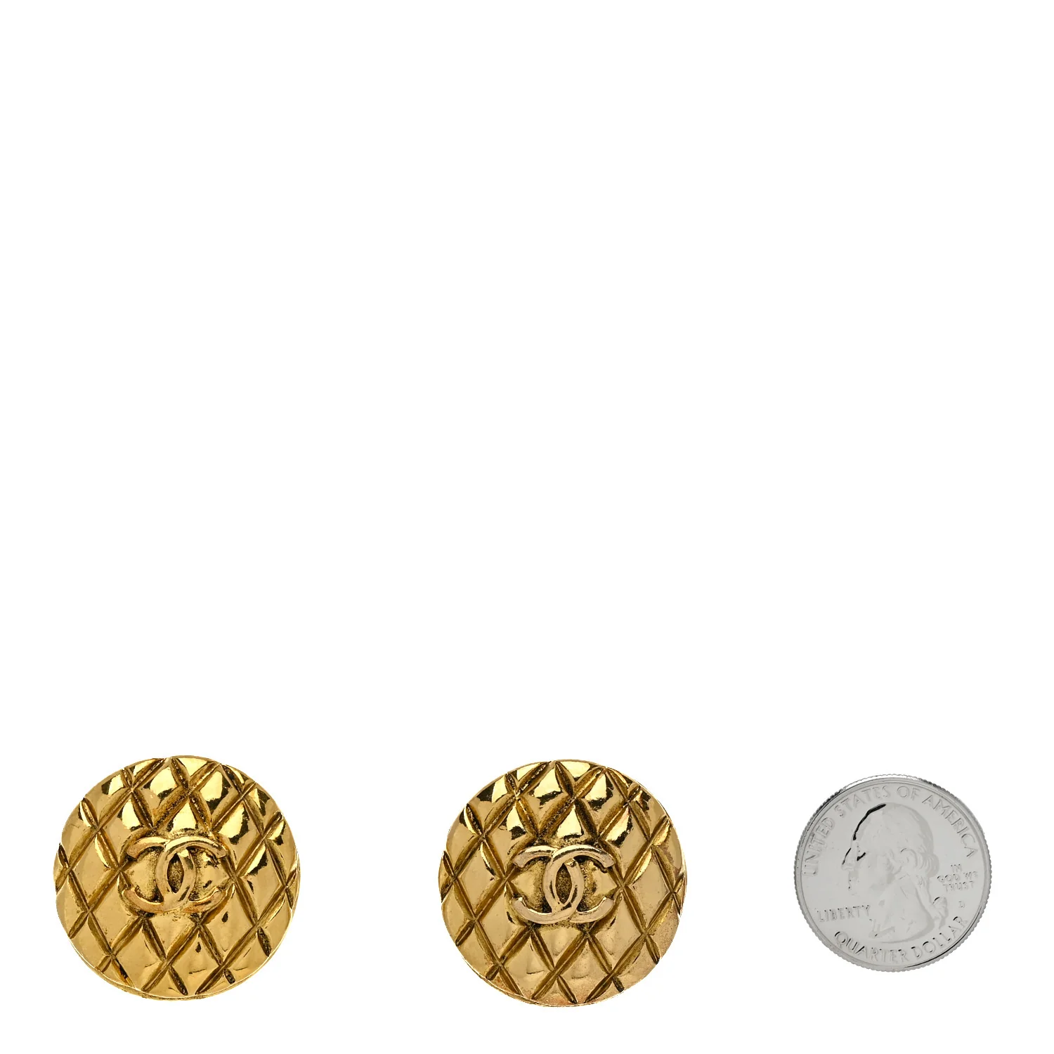 Metal Quilted Round CC Clip On Earrings Gold - Image 2